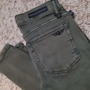 Rock & Republic Berlin Skinny Jeans Womens 6 Olive Green Washed Mid Rise Stretch